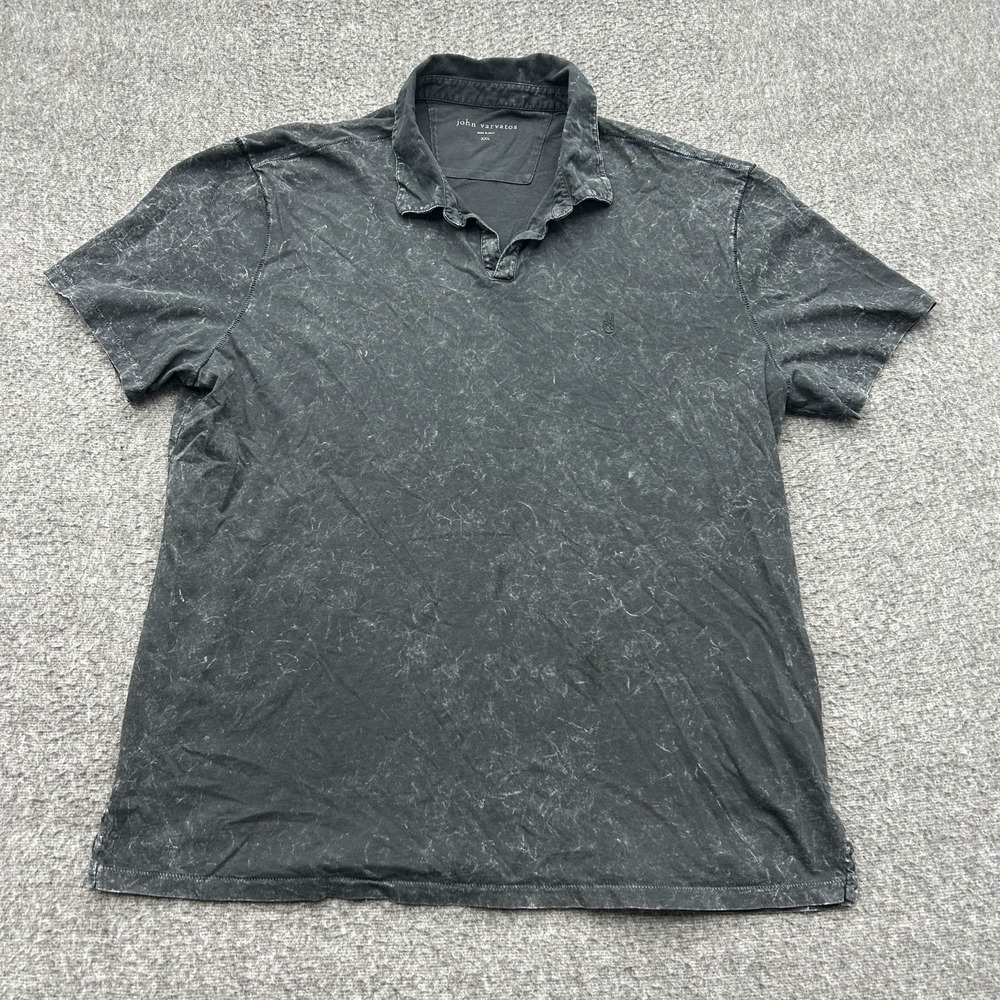 John Varvatos Polo Shirt Mens Black Mineral Wash Short Sleeve Golf Classic XXL